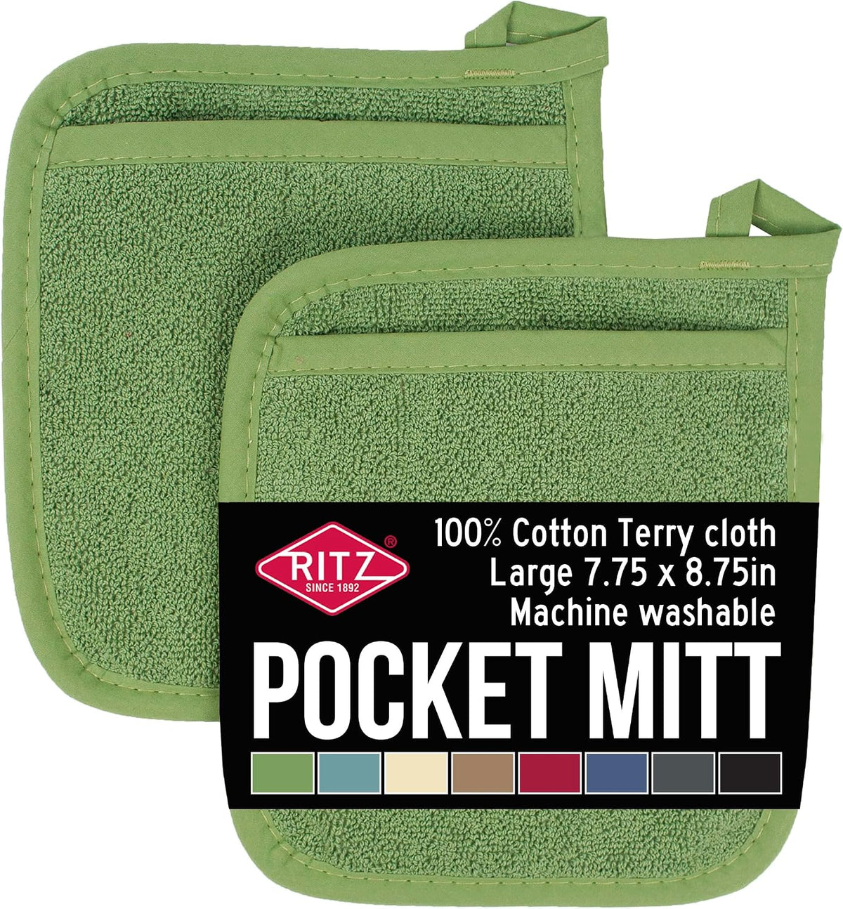 RITZ Terry Pocket Mitt & Hot Pad: Unparalleled Heat Resistant, Durable 100% Cotton – Ergonomically Designed for Optimal Grip – Easy-Care Machine Washable –, Federal Blue