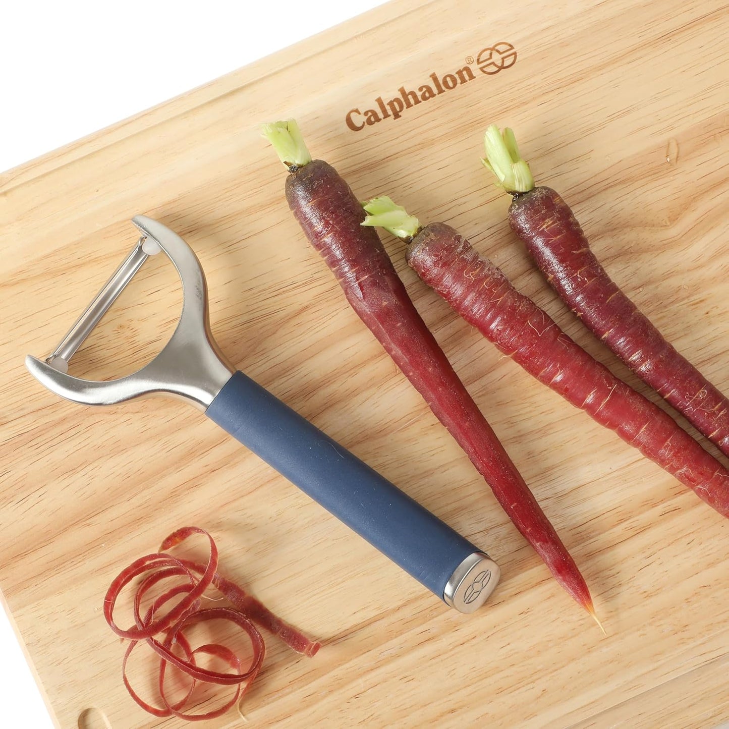 Calphalon Prime Straight Vegetable Peeler, Stainless Steel Peeler with Swivel Blade for Fruits & Vegetables, Weighted Handle for Control, Weighted Handle for Control