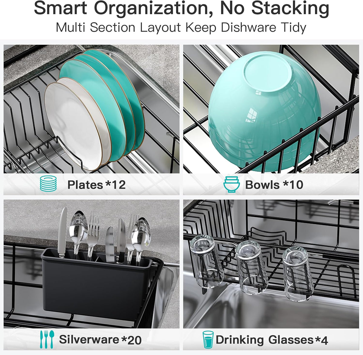 JASIWAY Dish Drying Rack in Sink, Dish Drainer with Cup and Utensil Holder