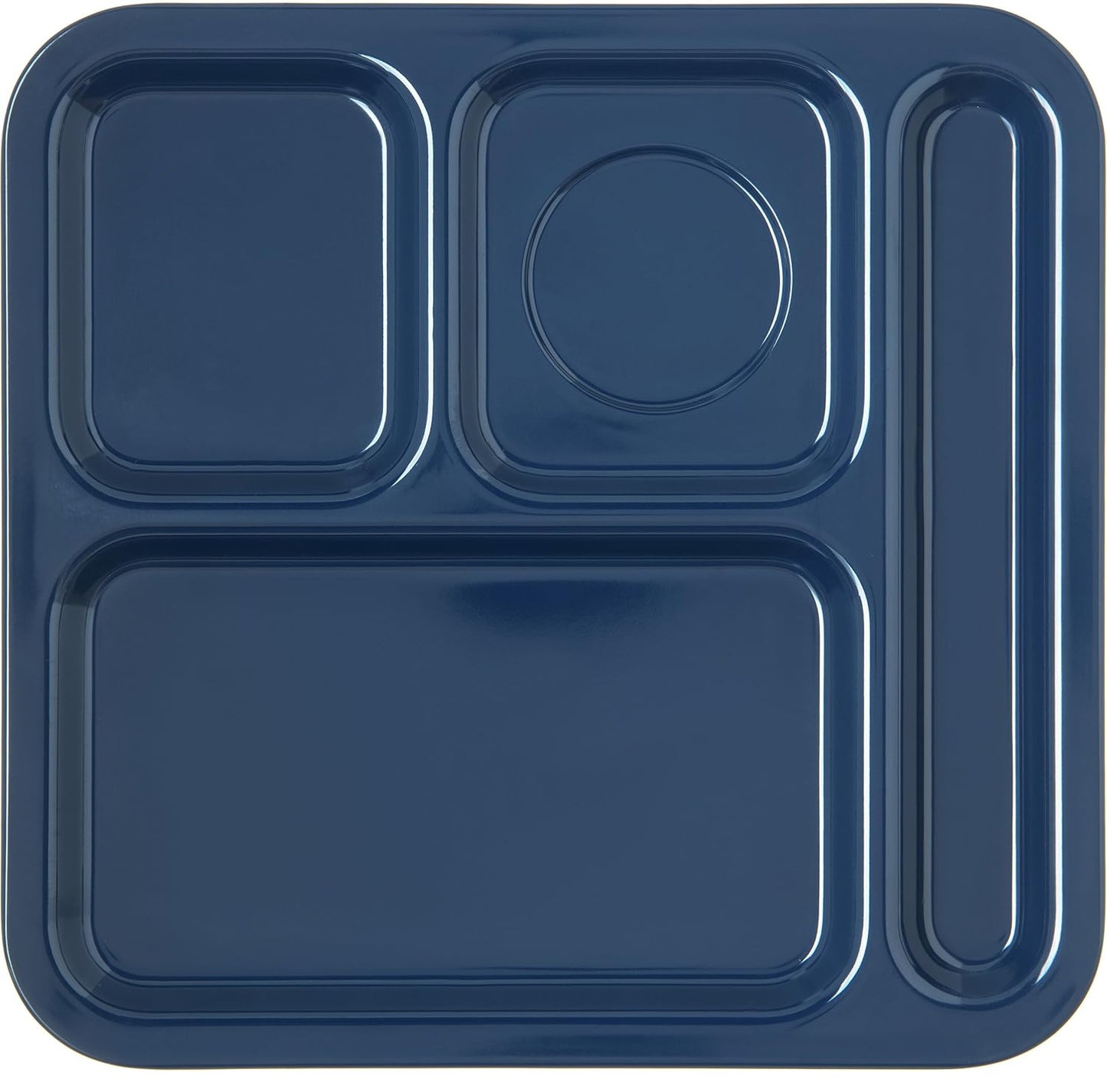 Carlisle FoodService Products Melamine Lunch Tray with 4 Compartments, Right Handed Cafeteria Tray with Divided Compartments for Food, 10" x 9.75", Dark Blue