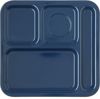 Carlisle FoodService Products Melamine Lunch Tray with 4 Compartments, Right Handed Cafeteria Tray with Divided Compartments for Food, 10" x 9.75", Dark Blue