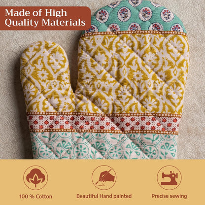 Maison d' Hermine 100% Cotton Oven Mitt & Pot Holder Set (7.5"x13" & 8"x8") - Colors C