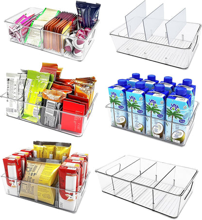 4-Pack Pantry Organizer Bins – Clear Storage Containers for Pantry, Kitchen, Fridge, Cabinet, or Shelf – Perfect for Snacks, Food, Drinks & Multi Purpose