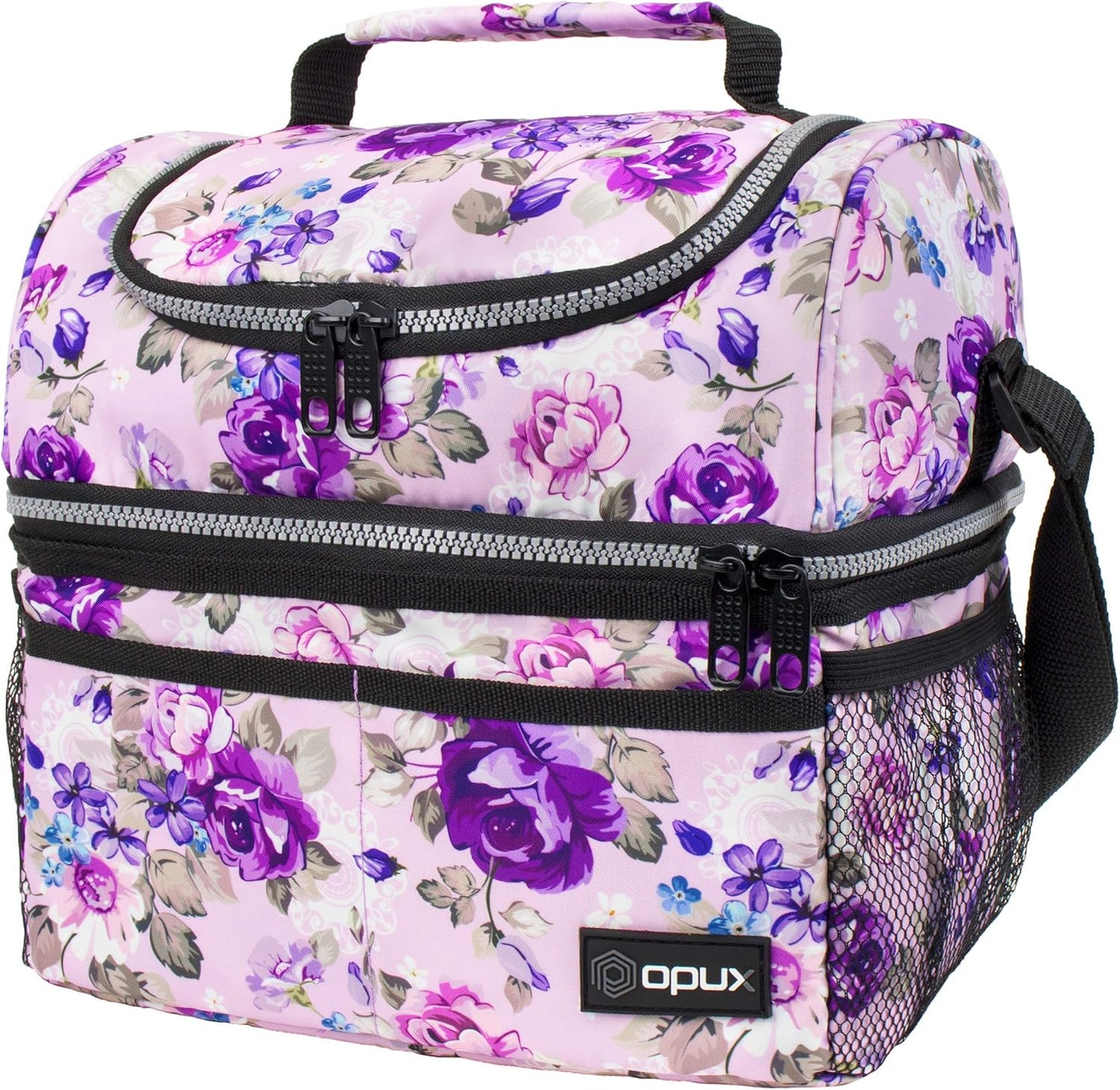 opux Insulated Lunch Bag for Men Women, Double Decker Leakproof Lunch Box Cooler Tote with Shoulder Strap, Large Lunchbox for Work School Travel Meal Prep, Adults Kids Boys Girls, Green, 16 Cans