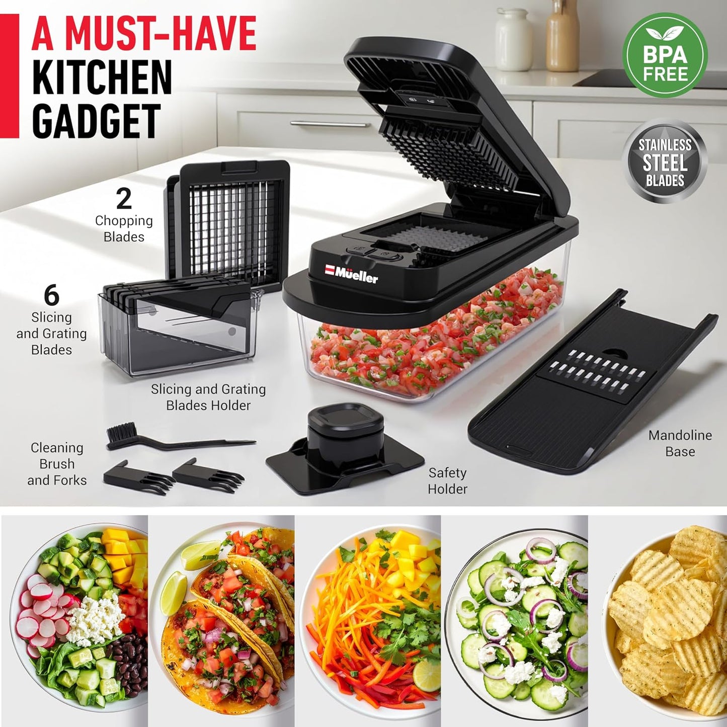 MUELLER HOME Pro-Series 10-in-1 Stainless Steel Multi Vegetable Chopper