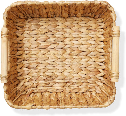 Casafield Set of 2 Water Hyacinth Oval Storage Baskets with Wooden Handles - Medium, Woven Bin Organizers