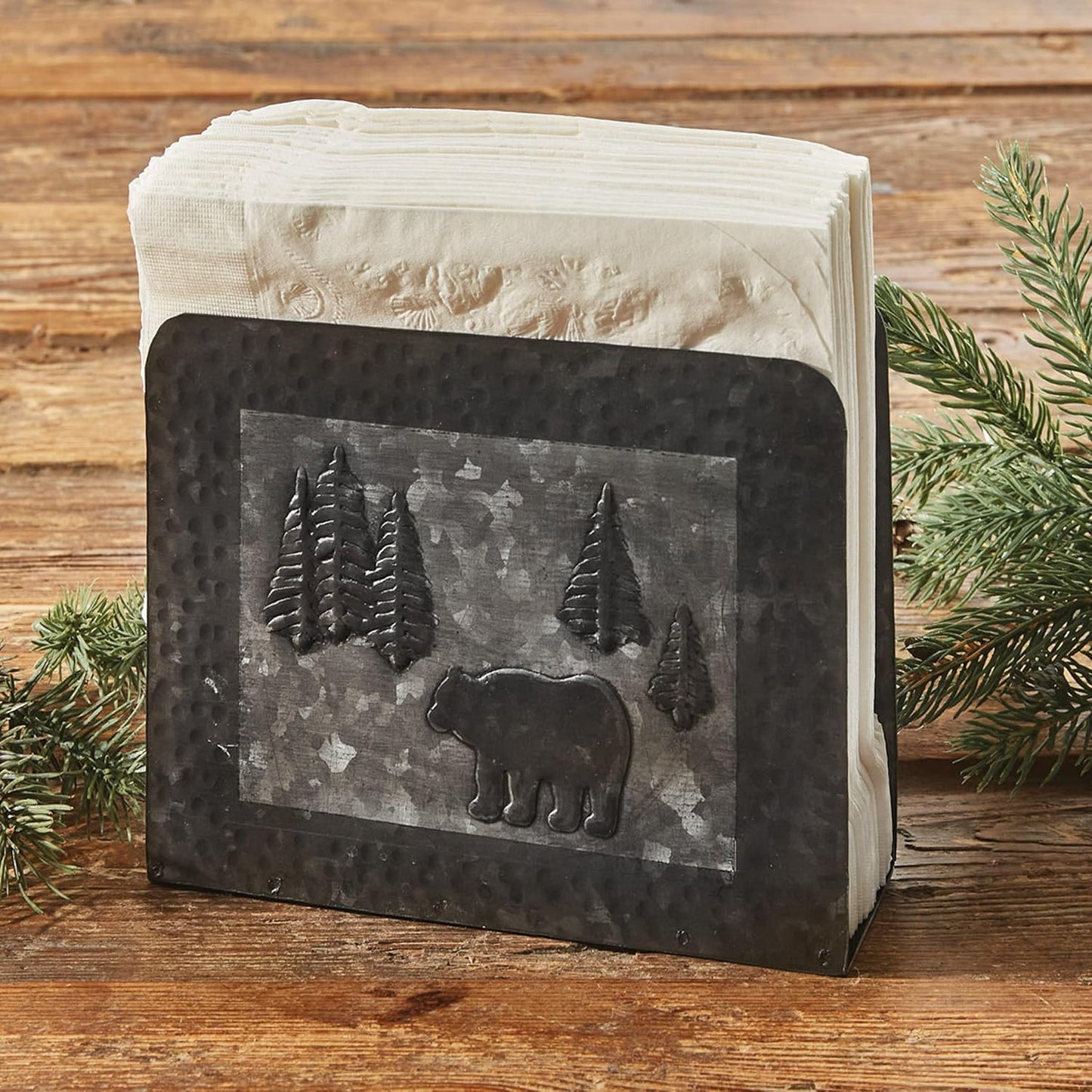 Park Designs Tree Tops Two Tier Napkin Holder, Lodge Metal Tiered Tabletop Storage, Cabin Dual Serving Caddy Organizer