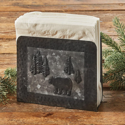Park Designs Tree Tops Two Tier Napkin Holder, Lodge Metal Tiered Tabletop Storage, Cabin Dual Serving Caddy Organizer