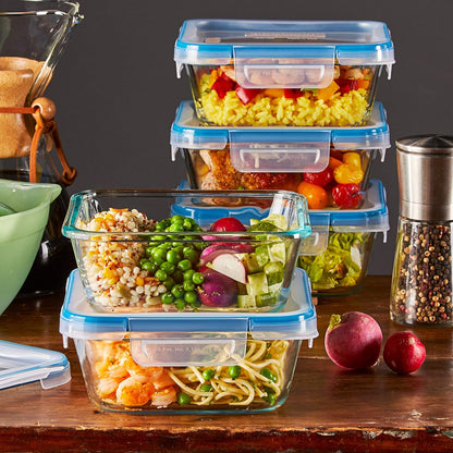 Snapware Glass Total Solutions (12-Pack) Food Storage Containers Set, (1, 2 & 4 Cup), Airtight & Leakproof Plastic Locking BPA-Free Lids, Freezer Dishwasher Microwave Safe