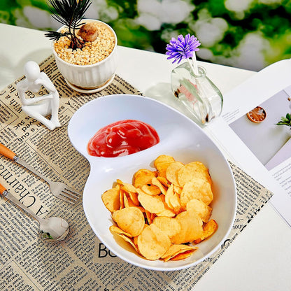 2 Pcs Chip and Dip Bowl Chip and Dip Serving Tray Set 11'' Large Divided Platter 18oz & 5oz Compartment Serving Dish Melamine Dumpling Plate for Easter Party Appetizer Salad Snack Fruit Taco White