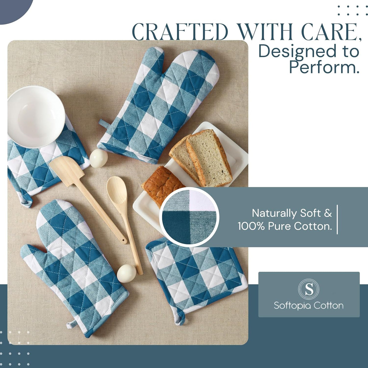 Oven Mitt (7"x13") & Pot Holder (8"x8") 100% Cotton Set of Heat Resistant Oven Gloves & Hot Pads for Gifts, BBQ, Cooking, Baking, Thanksgiving - Mustard Yellow