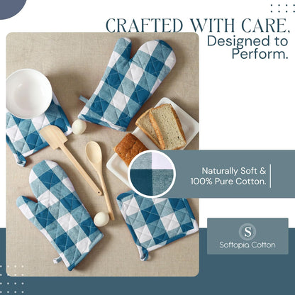 Oven Mitt (7"x13") & Pot Holder (8"x8") 100% Cotton Set of Heat Resistant Oven Gloves & Hot Pads for Gifts, BBQ, Cooking, Baking, Thanksgiving - Mustard Yellow