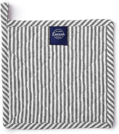 Encasa XO Pot Holders, Quilted Kitchen Hot Pads 8"x8" Black