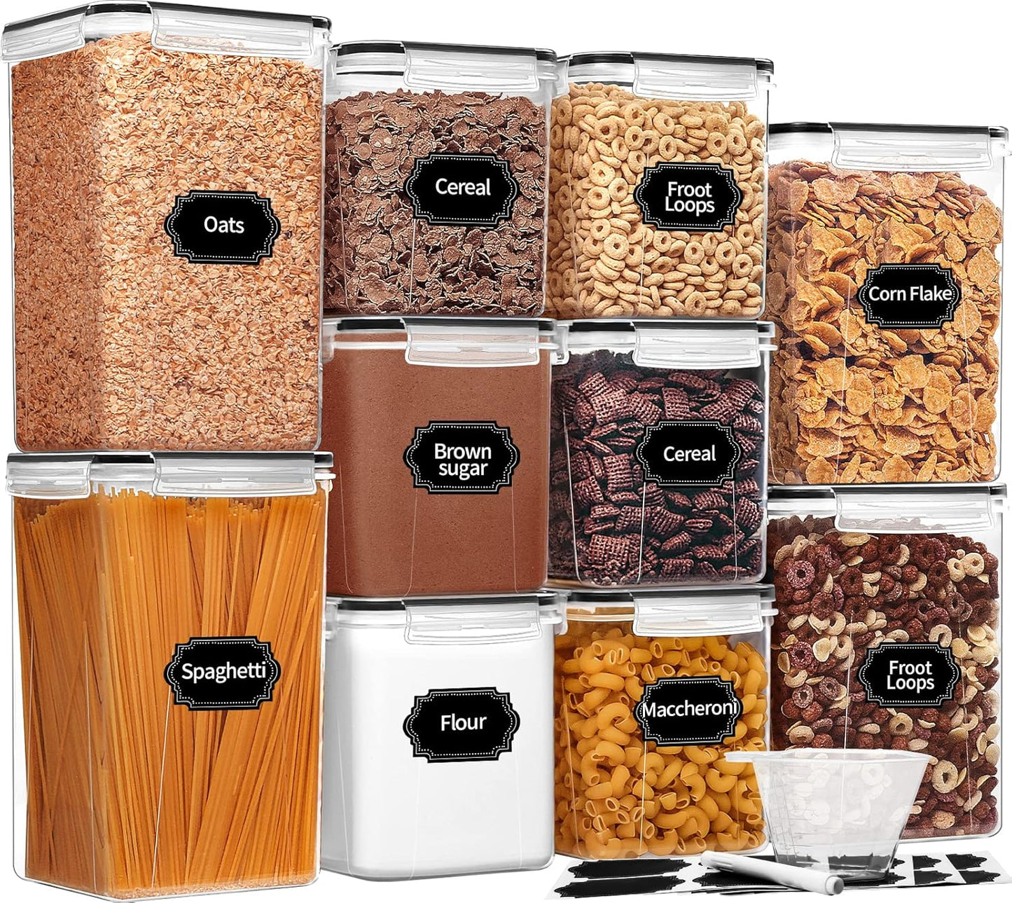 Skroam 10 Pack Flour Sugar Storage Containers, Large Airtight Food Storage Containers with Lids, BPA Free Kitchen Pantry Organization and Storage for Flour, Sugar, Bulk Food, Black