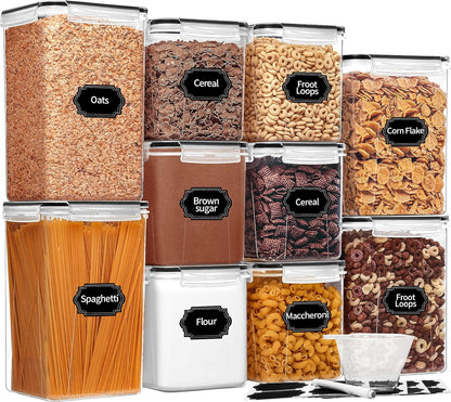 Skroam 10 Pack Flour Sugar Storage Containers, Large Airtight Food Storage Containers with Lids, BPA Free Kitchen Pantry Organization and Storage for Flour, Sugar, Bulk Food, Black