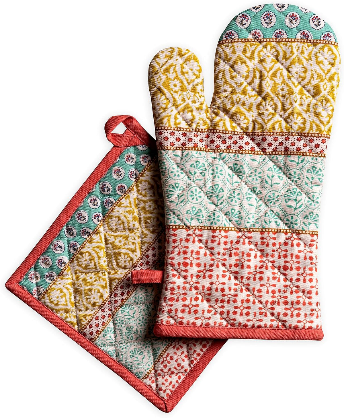 Maison d' Hermine 100% Cotton Oven Mitt & Pot Holder Set (7.5"x13" & 8"x8") - Colors C
