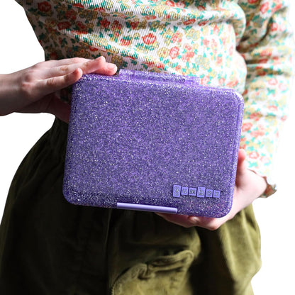 Yumbox Snack Box, 3 Compartments, Leakproof, Glitter Blue | Built-In Dip Well | Removable Compartment Tray | Easy-Open Single Latch | Lightweight & Compact | Perfect for Snacks & Sides