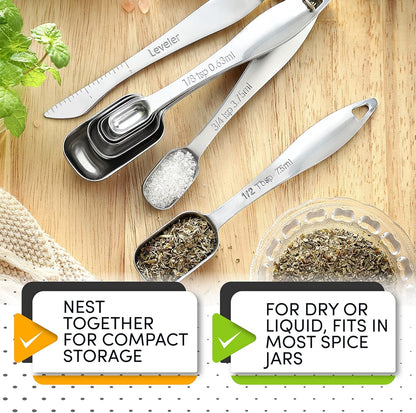 Spring Chef Stainless Steel Measuring Cups and Spoons Set of 14 with Leveler, Nesting Kitchen Metal Measuring Cups and Spoons Set for Dry and Liquid Ingredients, Perfect for Cooking & Baking