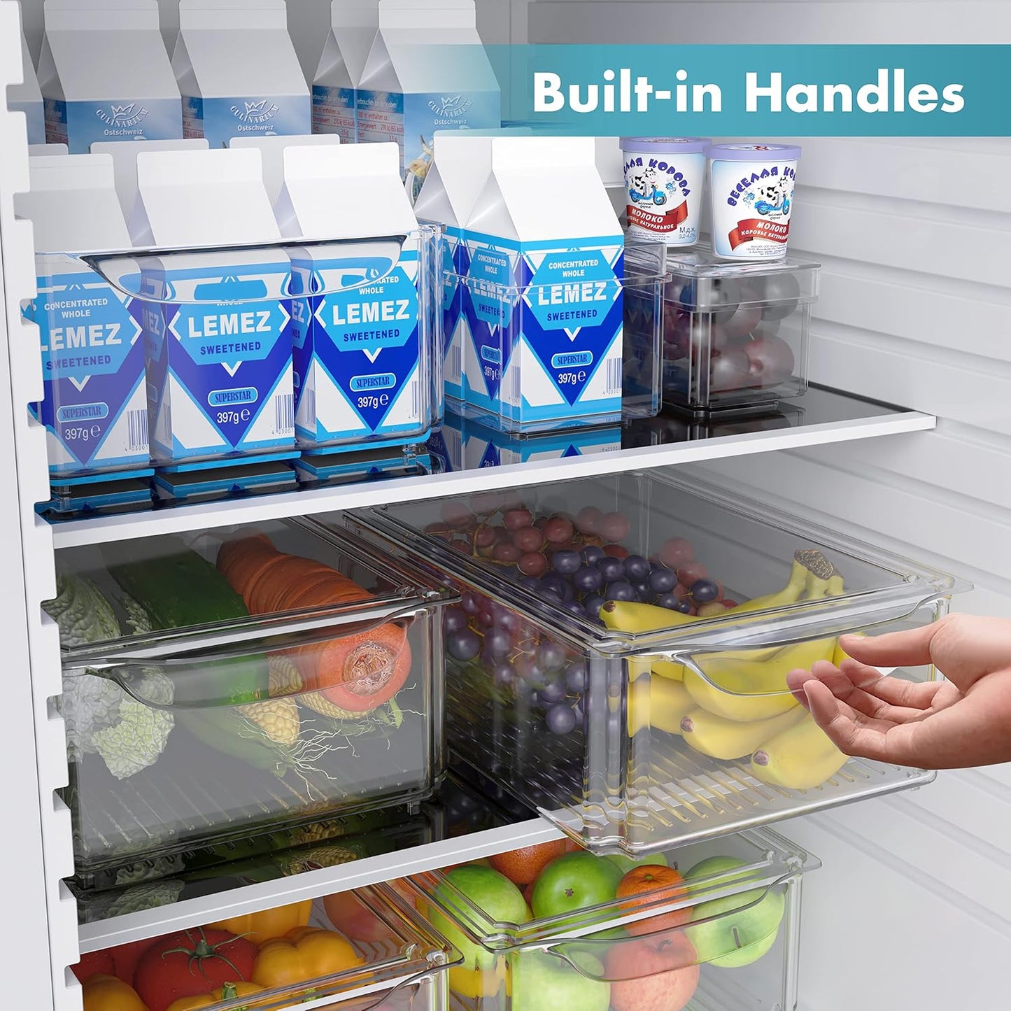 Set Of 7 Stackable Refrigerator Organizer with Lids, Fridge Organization and Storage Clear Containers, BPA-Free Plastic Pantry Bins for Fruits, Vegetable, Food, Drinks