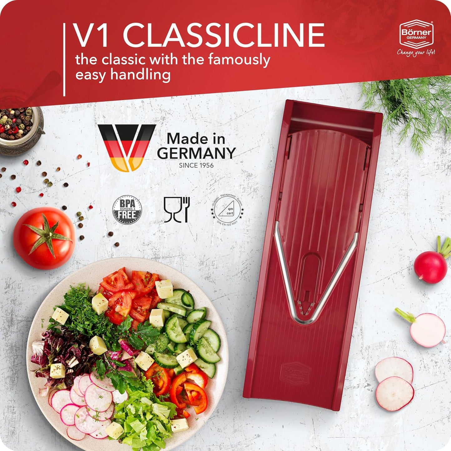 BORNER V Mandoline Slicer Kitchen V1 ClassicLine Starter Set | Vegetable Grater Börner - Quality Made in Germany, Color:White
