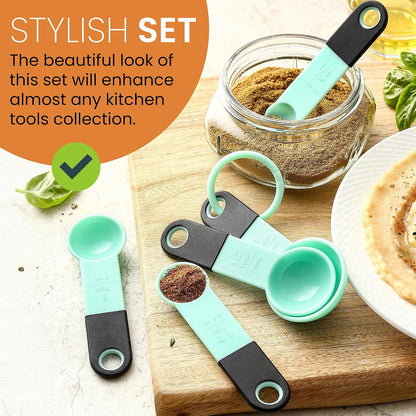 Spring Chef Magnetic Measuring Cups and Spoons Set of 9, Nesting Kitchen Tool with Easy to Read Markings for Measuring Dry or Liquid Ingredient, BPA Free, Black