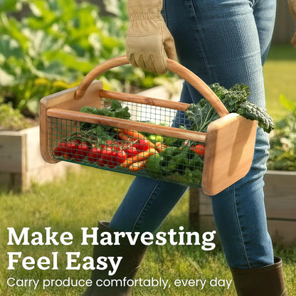 HOMESTEAD Garden Hod Harvest, Durable Acacia Wood Frame with Rotating Handle Basket, Farmhouse Basket for Home Improvement, Gardening, Farm, Kitchen, Indoor Outdoor Use, Natural Color