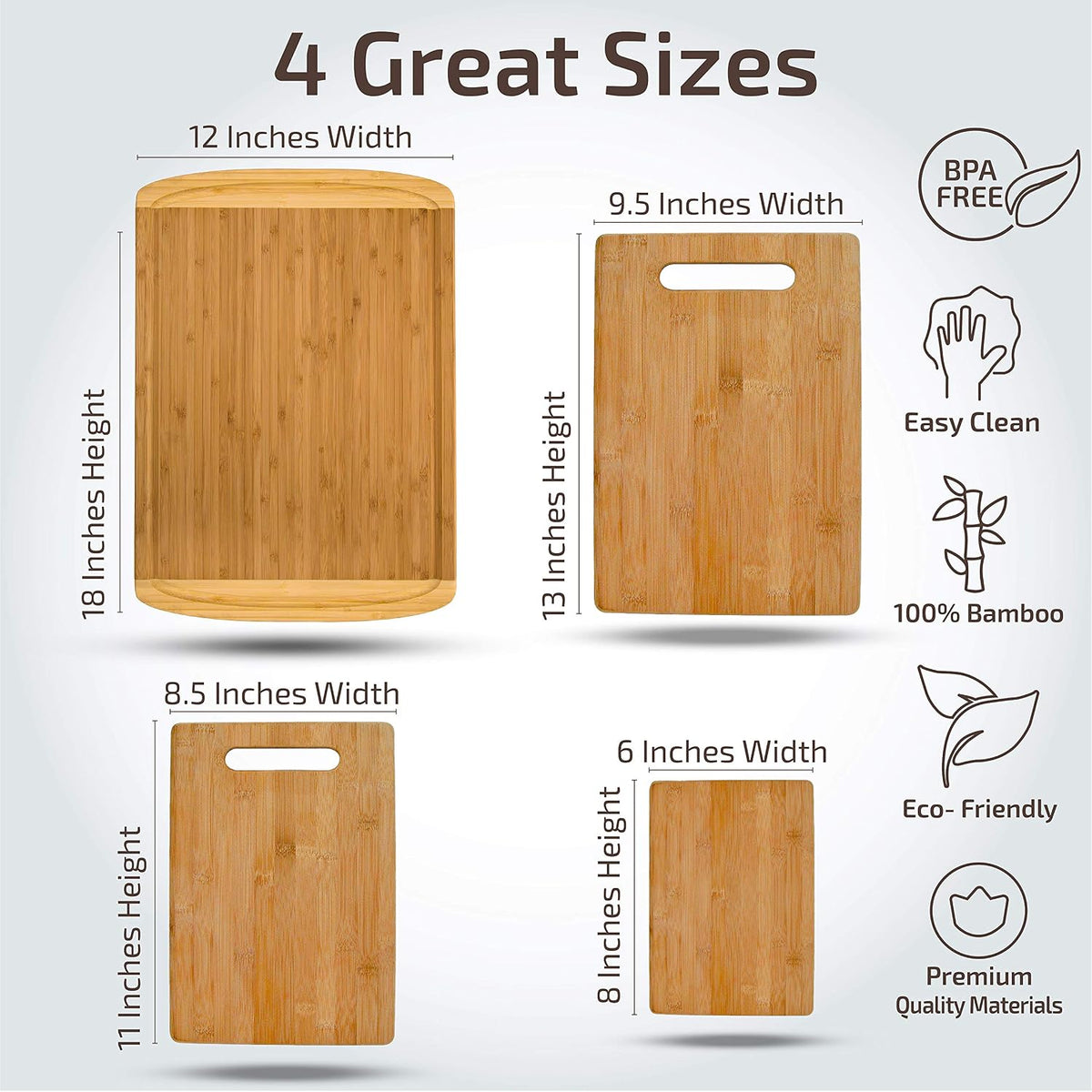 Bamboo Cutting Board Set of 3, Reversible Wood Cutting Boards for Kitchen