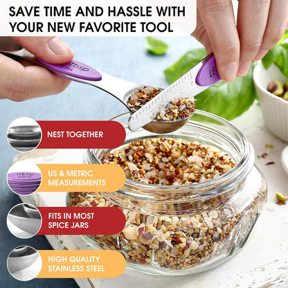 Spring Chef Stainless Steel Magnetic Measuring Spoons Set with Strong N45 Magnets, Heavy Duty Metal Kitchen Gadgets for Baking & Cooking, Fits in Most Kitchen Spice Jars, Set of 8 with Leveler, Black