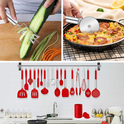 LIANYU 43 Pcs Silicone Kitchen Cooking Utensils with Holder, Heat Resistant Spatula Set with Stainless Steel Handle, Kitchen Cooking Gadgets Tools for Nonstick Cookware Set, Blue