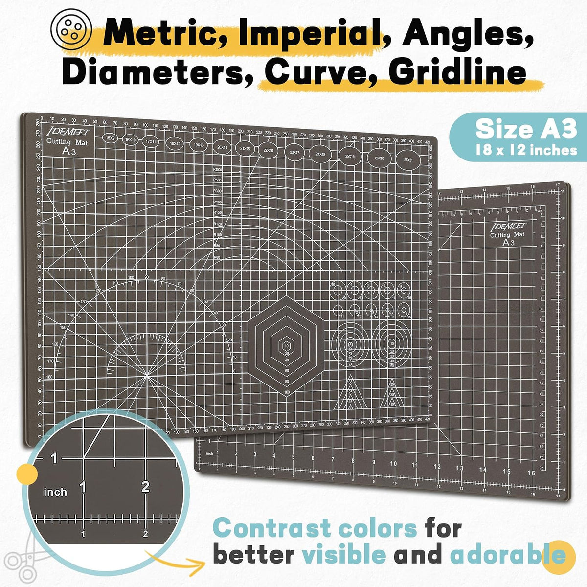 Self Healing Cutting Mat 18" x 12", A3 Double-Sided for Quilting & Sewing, Non-slip, 5-Ply Rotary Cutting Mat for Crafts Cutting Fabric Scrapbooking, and Small Modeling Projects, Anthracite Gray