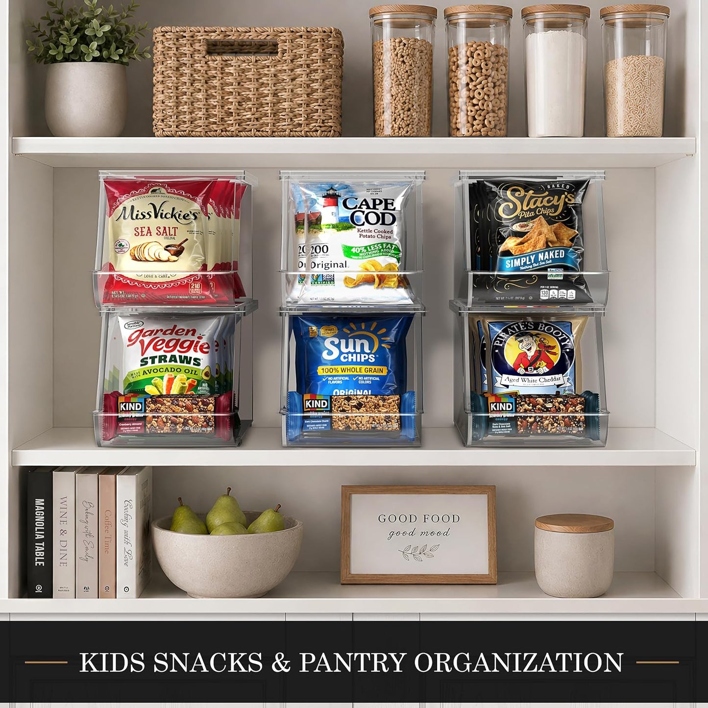 Sorbus Stackable Snack Organizer Bins Open Front – Clear Pantry Storage Bins for Chips, Snacks & Food Pouches – Kitchen Pantry Organizer (4 Pack) | Open Front, Clear, For Chips, Snacks & Food Pouches, Pantry Storage