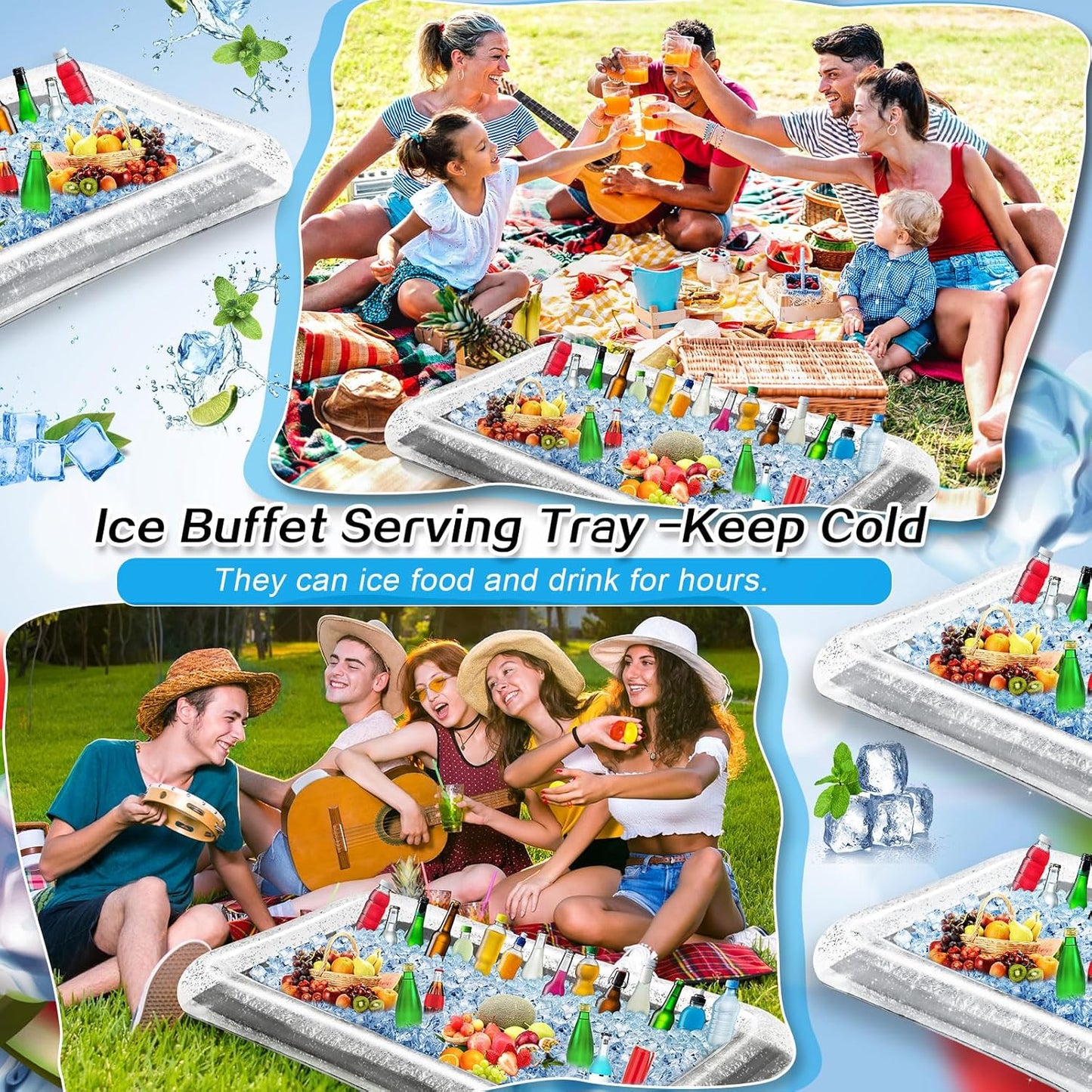 Leitee Inflatable Serving Bar with Drain Plug 52 x 24 x 5'' Inflatable Ice Serving Buffet Bar for Party Food Cooler Buffet Drink(Black,Basic Style)