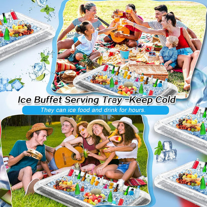 Leitee Inflatable Serving Bar with Drain Plug 52 x 24 x 5'' Inflatable Ice Serving Buffet Bar for Party Food Cooler Buffet Drink(Black,Basic Style)