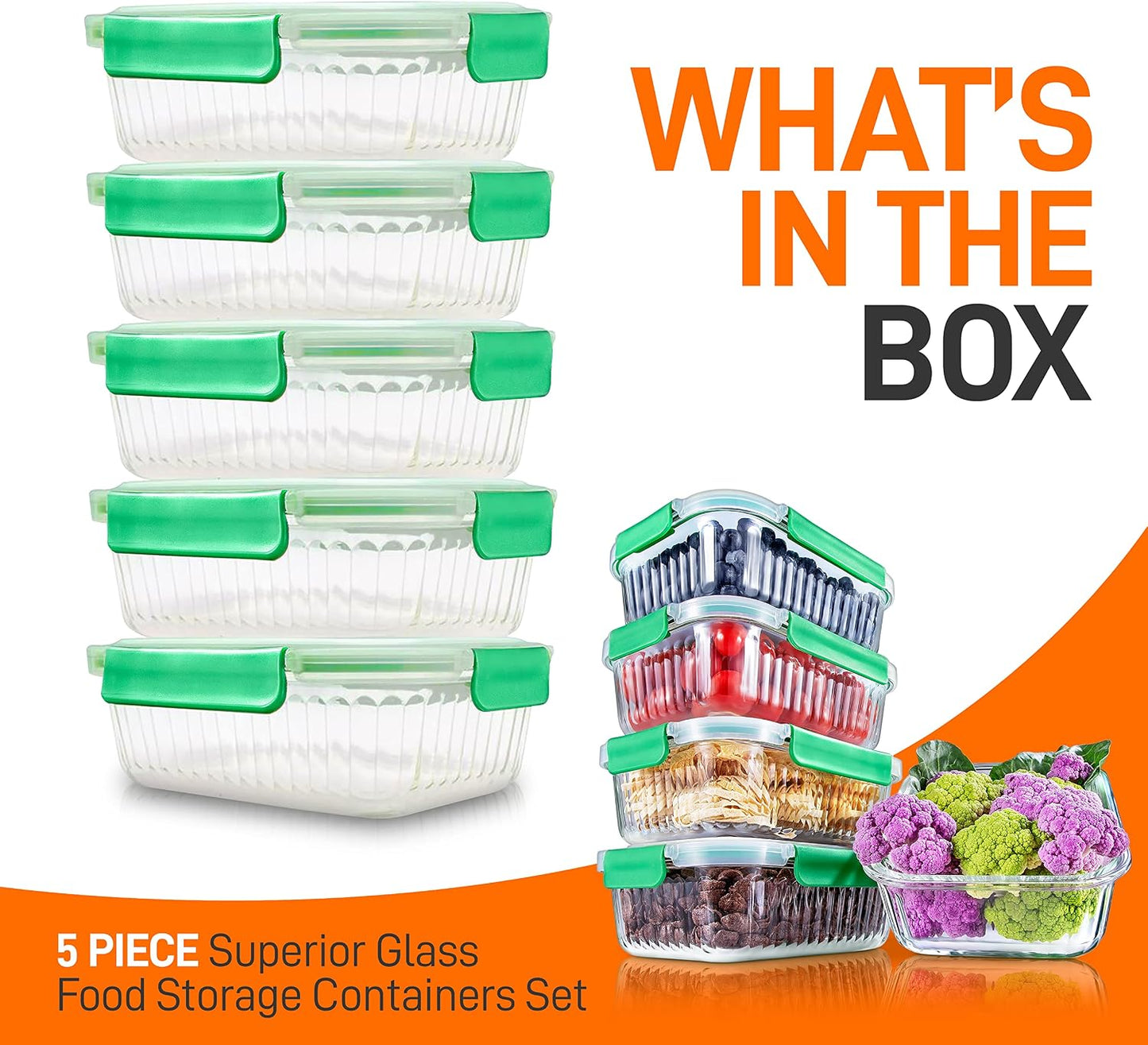 NutriChef 10 Piece Glass Food Storage Containers with Lids – 30 oz Meal Prep Containers Reusable – Airtight Glass Lunch Containers for Food Storage – Freezer to Oven Safe - Gray
