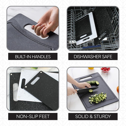 COOK WITH COLOR Non-Slip Cutting Board Set – Kitchen Essentials with Easy Grip Handle for Meat, Veggies, and Fruits, 3 Cutting Boards, Speckled White
