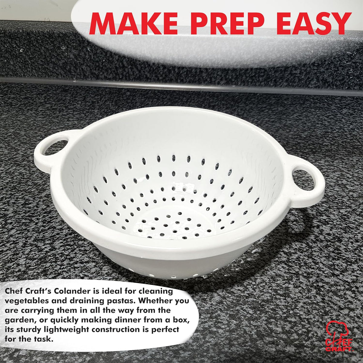 Chef Craft Select Plastic Deep Colander, 11x5 inch 5 quart, White