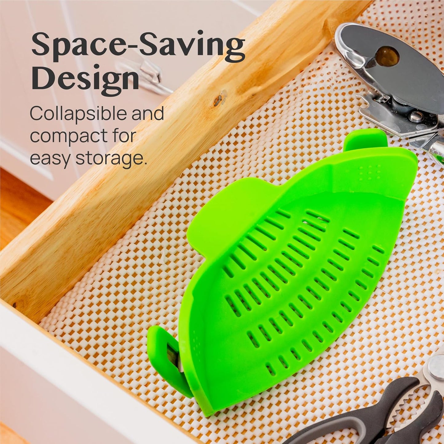 Kitchen Gizmo Snap N' Strain - Silicone Pasta Strainer Clip-On for Pots and Pans - Heat Resistant Colander for Vegetables and Noodles - Kitchen Gadgets for Cooking - Space-Saving Design - Gray