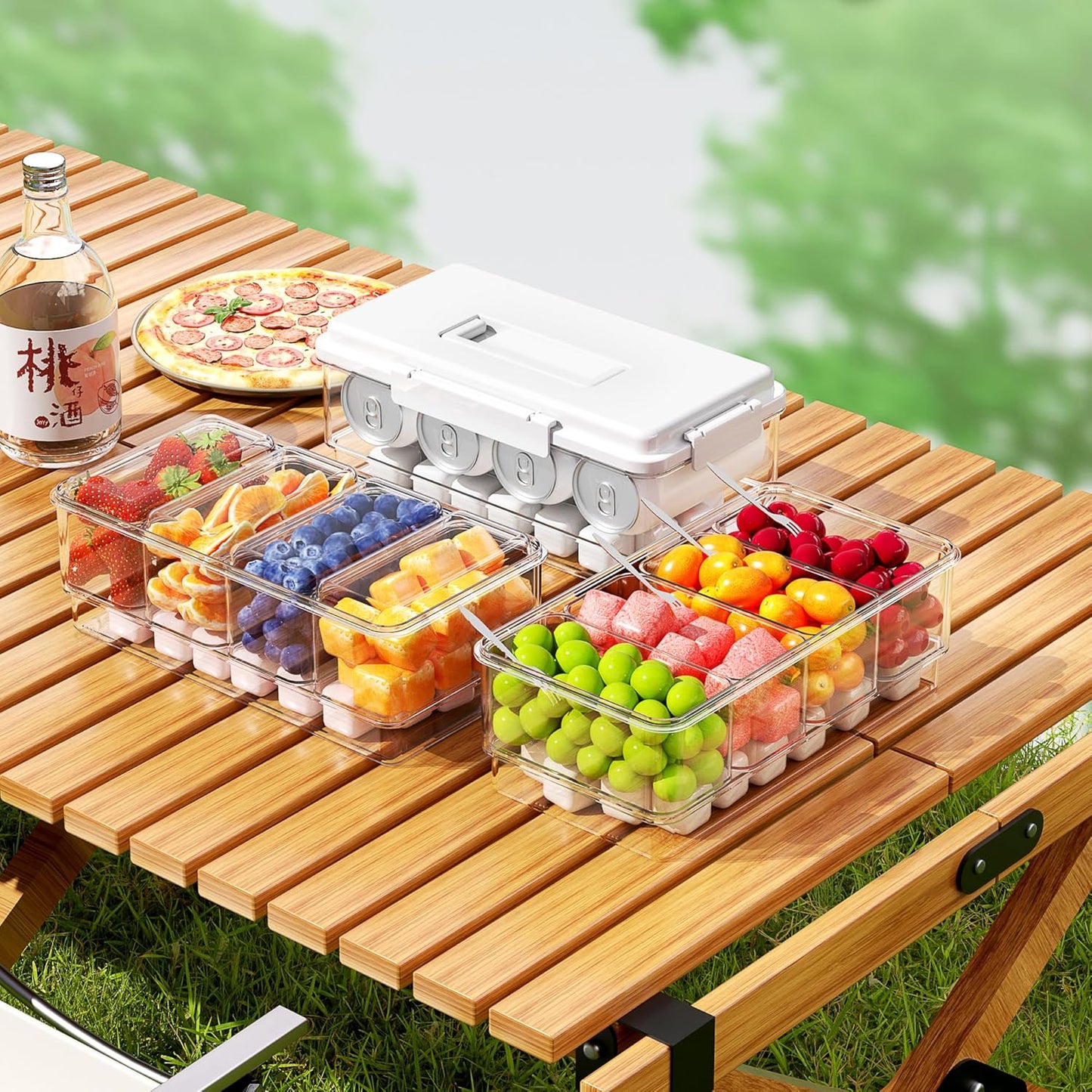 3Pack Ice Chilled Condiment Caddy with 4 Removable Containers Taco Ingredient Server with Lid Cooled Garnish Caddy Tray for Taco Mimosa Bar Sauce Fruits&Veggies White