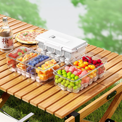 3Pack Ice Chilled Condiment Caddy with 4 Removable Containers Taco Ingredient Server with Lid Cooled Garnish Caddy Tray for Taco Mimosa Bar Sauce Fruits&Veggies White