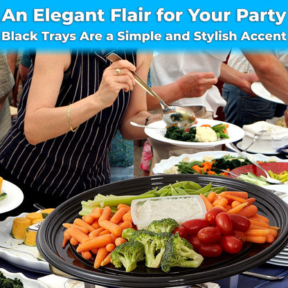 Avant Grub Heavy Duty, Recyclable 12 in. Serving Tray and Lid 5pk. Large, Black Plastic Party Platters with Clear Lids Dishware Plate, Elegant Round Banquet or Catering Trays for Serving Appetizers