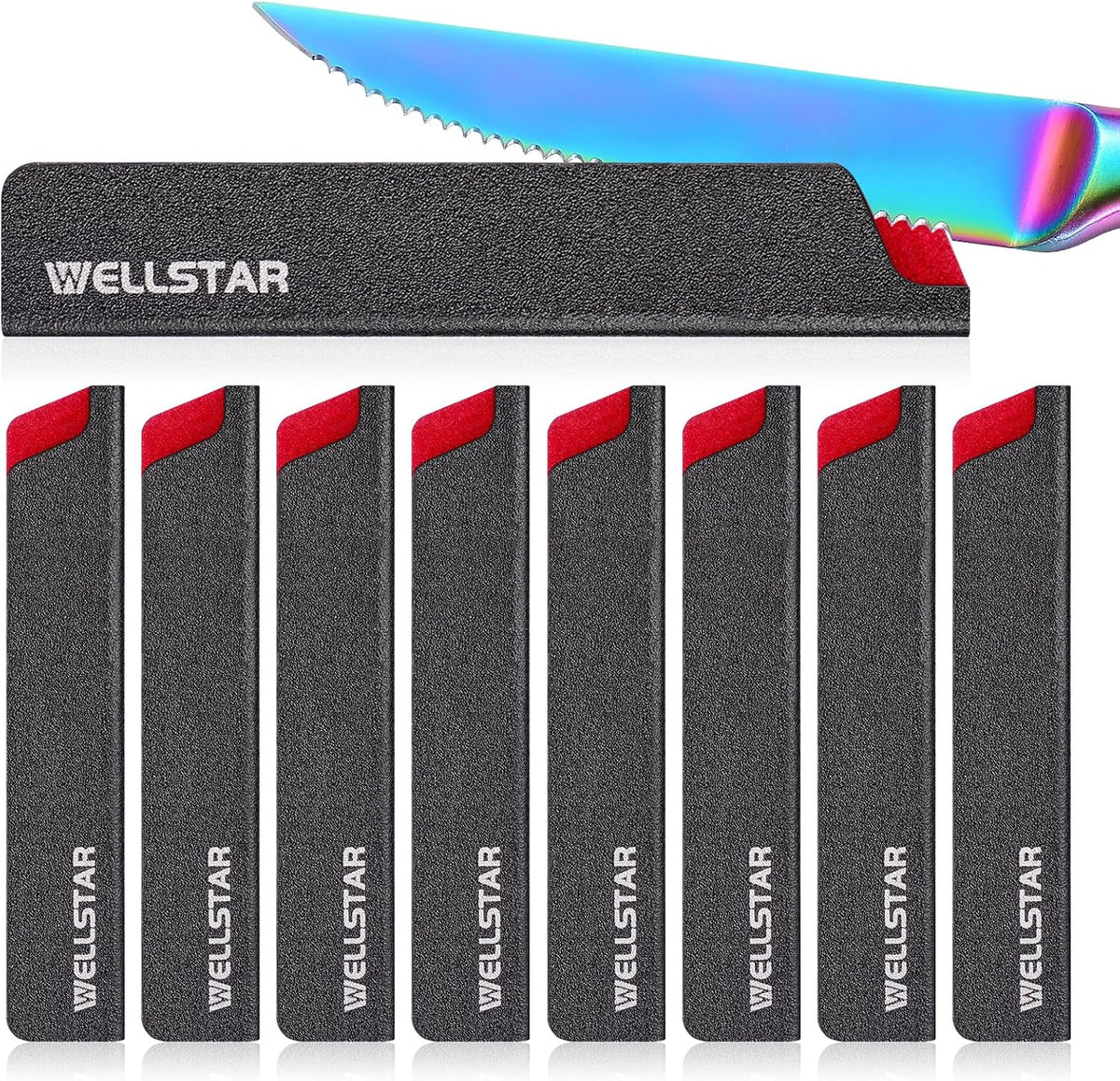 WELLSTAR Knife Edge Guards 8 Inch, Universal Blade Covers, BPA Free ABS Protective Blade Sheaths, Non-Scratch Felt Lining Kitchen Knives Covers (Knives not included)