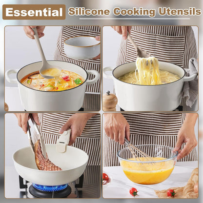 LIANYU 14 Pcs Silicone Kitchen Utensils Set with Holder, 446°F Heat Resistant Silicone Cooking Kitchen Utensils Spatula Set, Non-Stick & Dishwasher Safe Cooking Tools, Comfort Grip Handle, Black