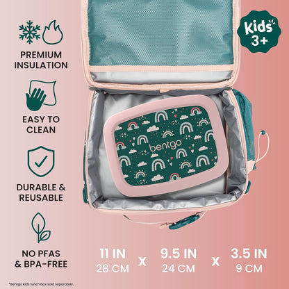 Bentgo Kids Lunch Bag - Durable, Double-Insulated Lunch Bag for Kids 3+; Holds Lunch Box, Water Bottle, & Snacks; Easy-Clean Water-Resistant Fabric & Multiple Zippered Pockets (Mermaid)