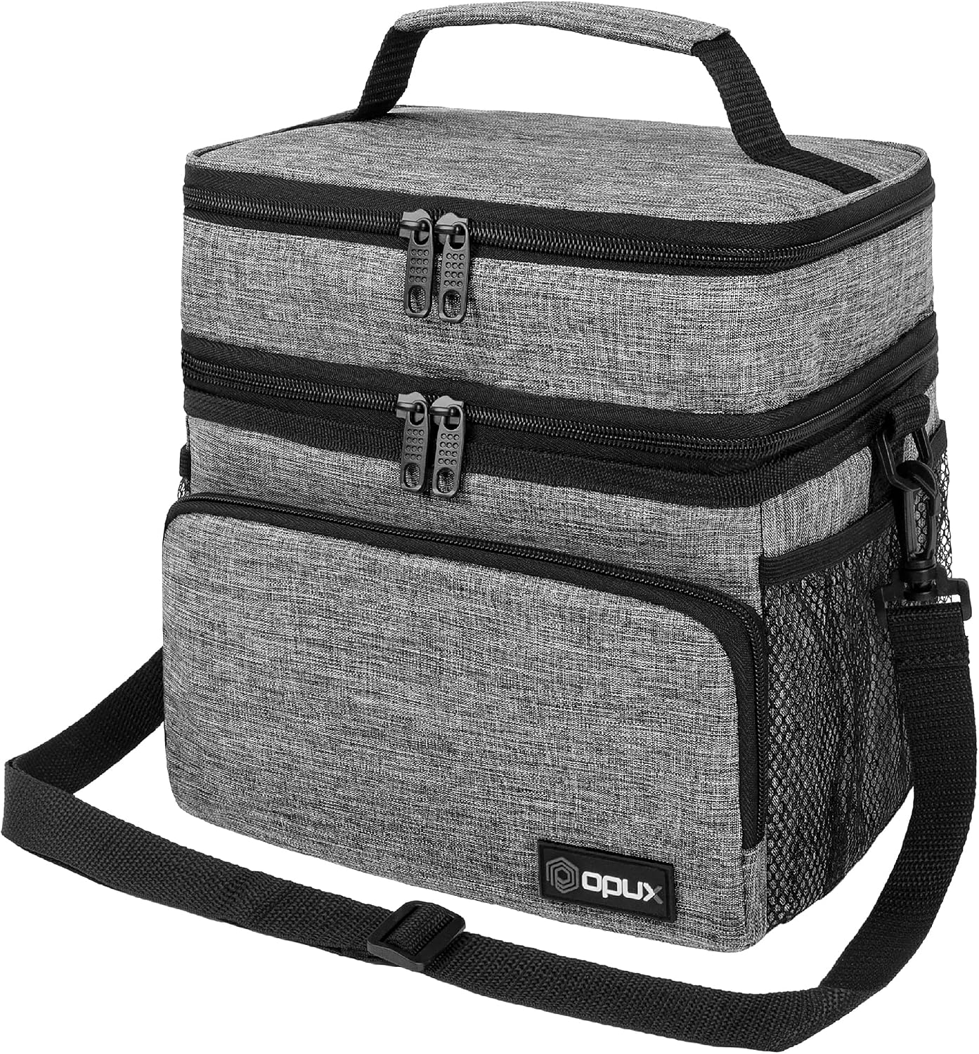 opux Insulated Lunch Bag for Men Women, Large Dual Compartment Cooler Bag, Soft Two Deck Lunch Box for Work School Picnic, Leakproof Lunch Tote with Shoulder Strap for Kid Adult (Purple, Double Deck)