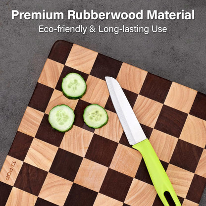 Cutting Board Set of 2 – Checkered Wood & Acrylic Cutting Board with Counter Lip for Kitchen Counter, Wood Checkerboard Chopping Board with Juice Grooves for Vegetables, Fruits, Meat