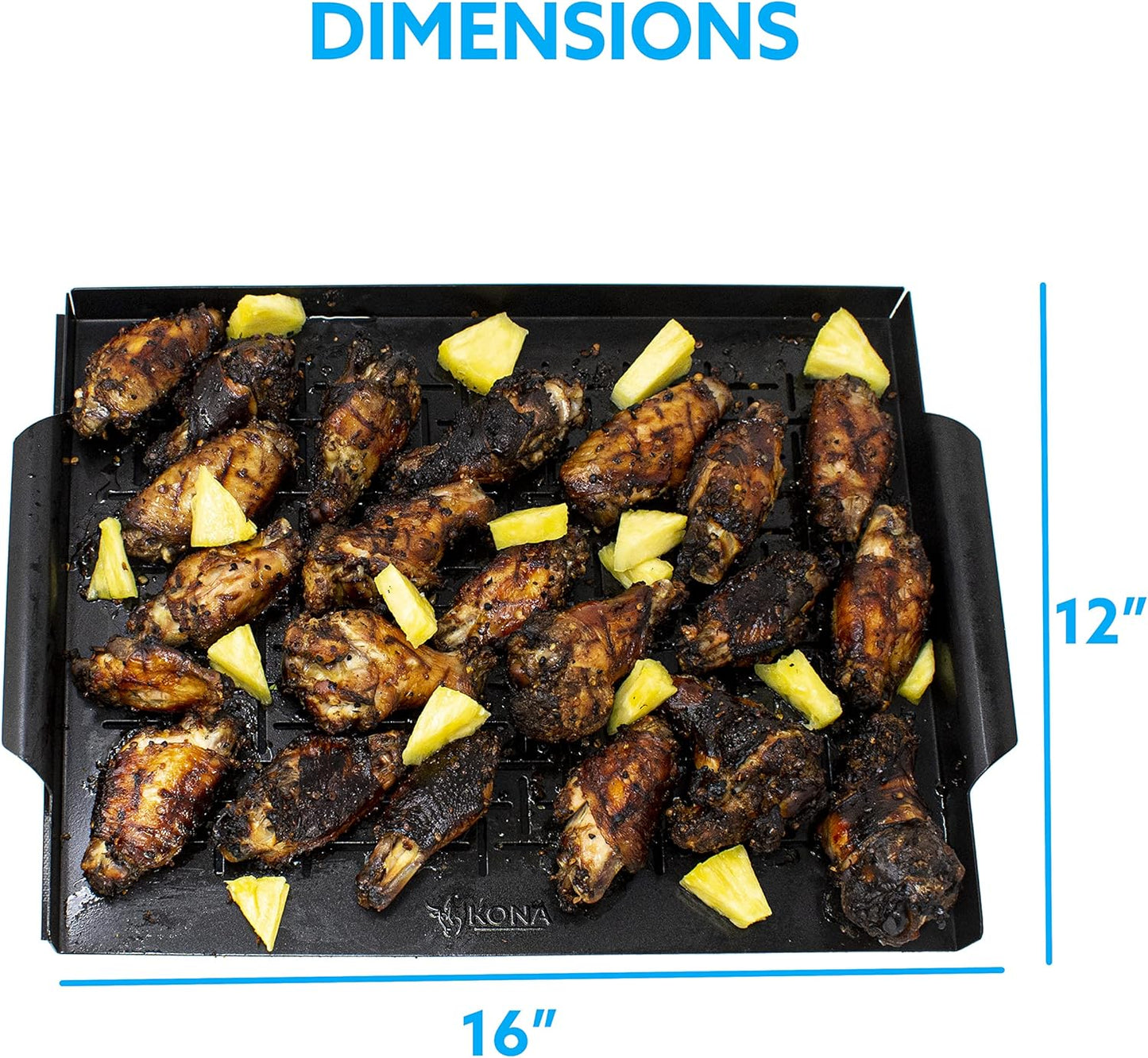 Kona Grill Tray - Heavy Duty BBQ Grilling Pan Will Never Warp & Enameled For Easier Cleaning - BBQ Accessory For Fish, Vegetables, Kabobs - 16x12 x1 inch
