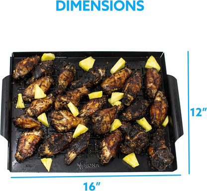Kona Grill Tray - Heavy Duty BBQ Grilling Pan Will Never Warp & Enameled For Easier Cleaning - BBQ Accessory For Fish, Vegetables, Kabobs - 16x12 x1 inch
