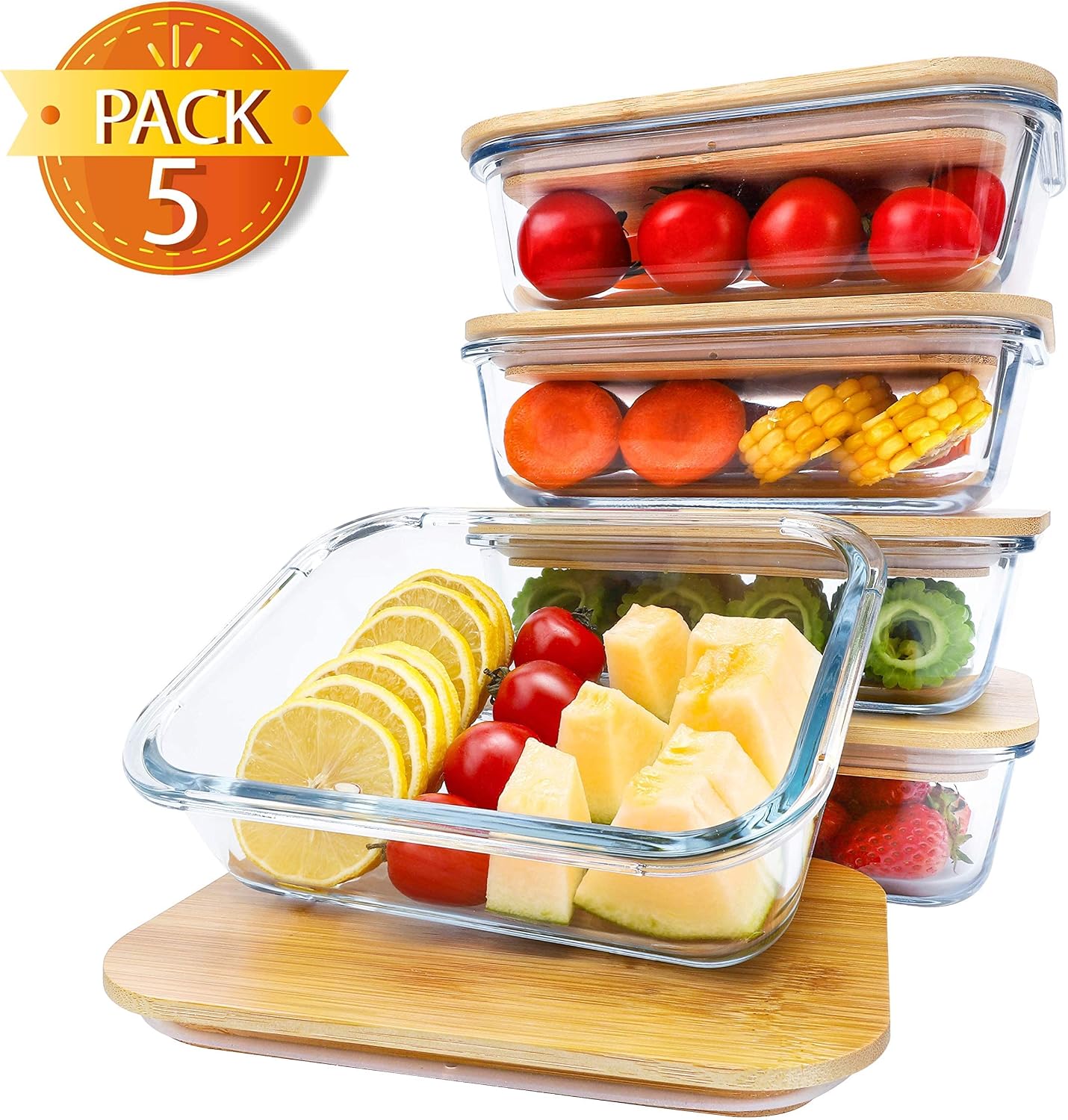 BlueHills Premium Glass Meal Prep Lunch Containers with Snap Green Lock Lids Glass Food Containers BPA-Free Oven Freezer Dishwasher Safe 5 pack set 10 pieces 36 Oz 4.5 cups (G002 Two Compartments)