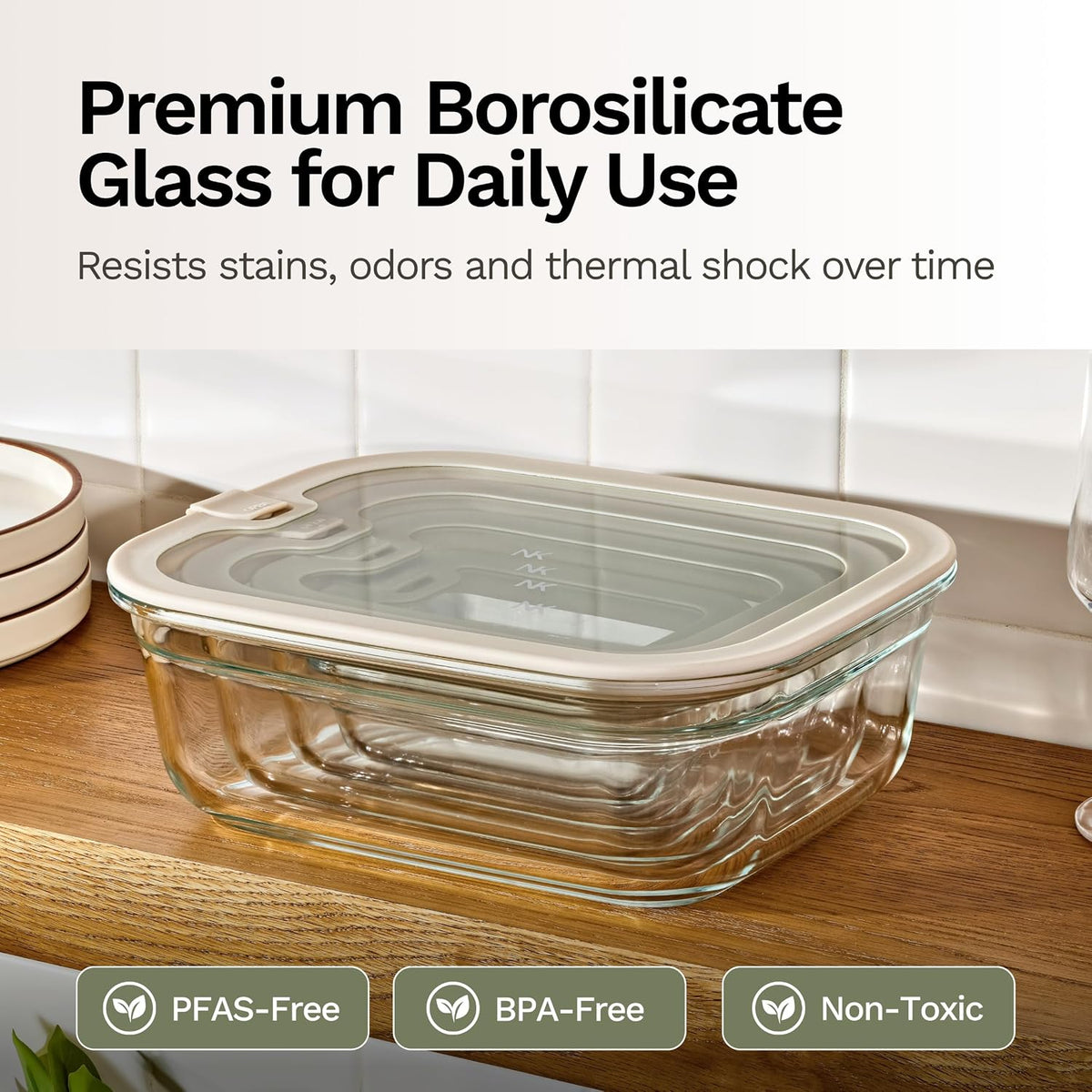 Naked Kitchen 8-Piece Food Storage Containers with Lids – Nesting Borosilicate Glass Meal Prep Containers with Leak-Proof Airtight Seal – BPA Free, Microwave, Oven, Freezer & Dishwasher Safe – Green