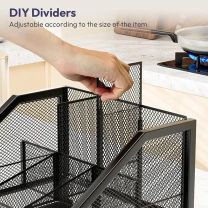 SWTYMIKI Coffee Bar Organizer for Countertop – Space-Saving Kcup Organizer with Tiered Shelves, Countertop Coffee Station for Pods, Sugar, Syrup, Cups, Stirrers, Mesh Condiment Storage